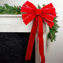 Bows*Northlight 24" X 42" Large Red 11-Loop Velveteen Christmas Bow With Gold Trim