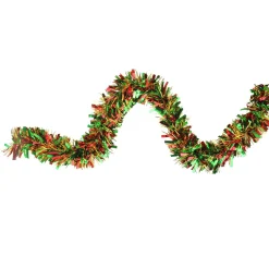 Unlit Garland*Northlight 12' X 4" Metallic Gold, Red And Green Wide Cut Tinsel Christmas Garland - Unlit