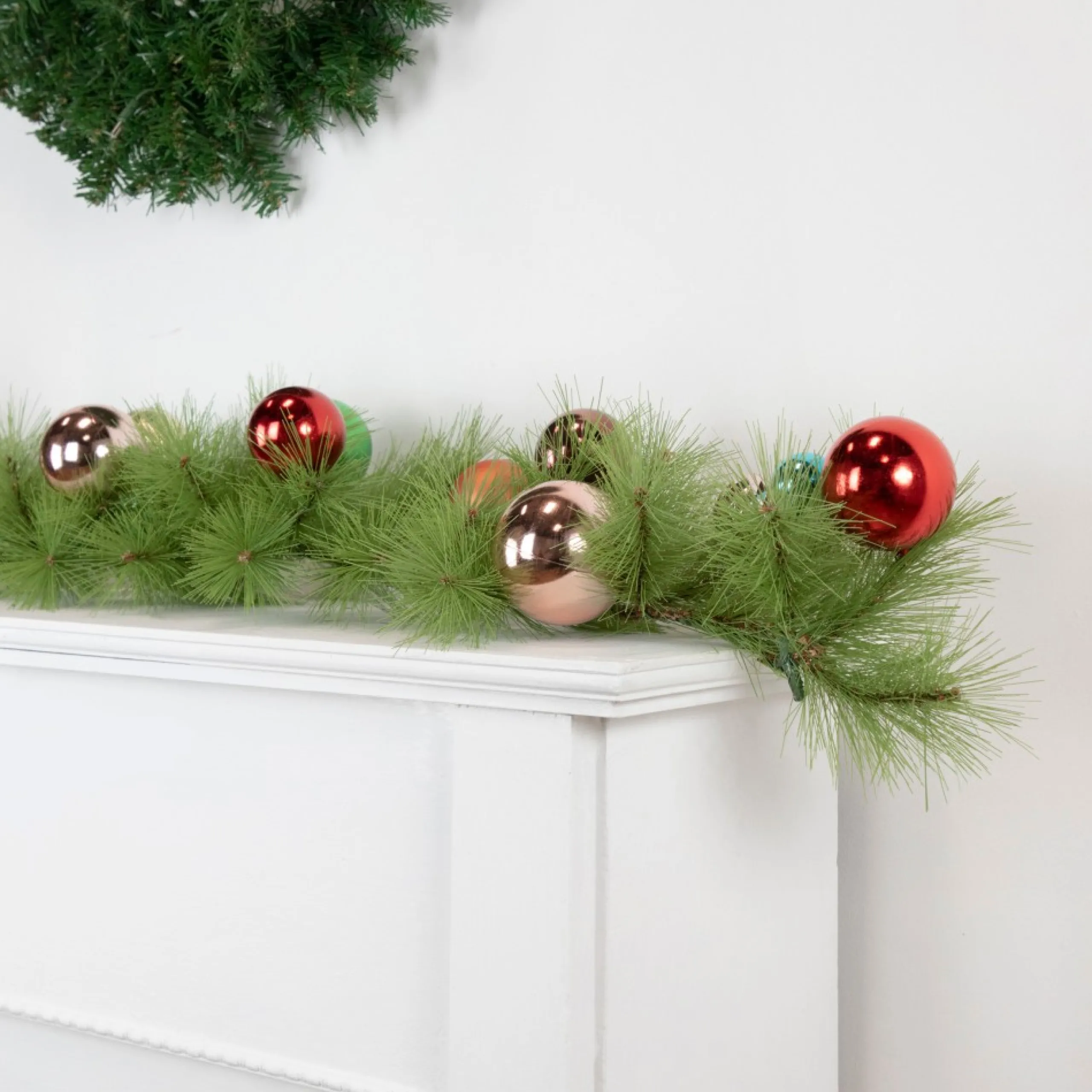 Specialty Garland*Northlight 6' X 9" Multi-Colored Ornament And Long Needle Pine Artificial Christmas Garland, Unlit
