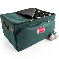 Tree Keeper Ornament Storage>19" X 27" Pine Green Three Tray Ornament Christmas Storage Bag With Front Pocket