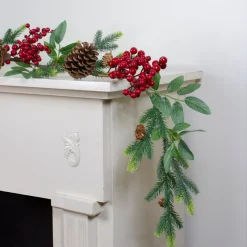Unlit Garland*Northlight 5' X 4.75" Pine Springs, Berries And Pine Cones Artificial Christmas Garland - Unlit