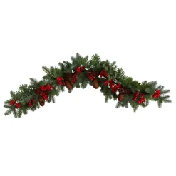 Traditional Pine Garland*Nearly Natural 3.25' X 7" Pines With Berries And Pinecones Artificial Christmas Garland, Unlit