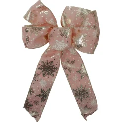 Bows*Northlight 14" X 9" Pink And Gold Snowflake 6 Loop Christmas Bow Decoration