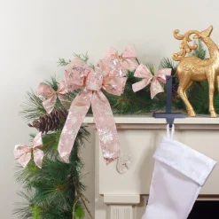 Bows*Northlight 14" X 9" Pink And Gold Snowflake 6 Loop Christmas Bow Decoration