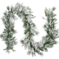 Pre-Lit Garland*Northlight 9' X 14" Pre-Lit Flocked Mixed Rosemary Emerald Pine Artificial Christmas Garland - Clear Led Lights