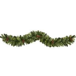Traditional Pine Garland*Nearly Natural 6' X 10" Pre-Lit Pinecone Artificial Christmas Garland, Clear Led Lights