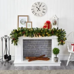 Traditional Pine Garland*Nearly Natural 6' X 10" Pre-Lit Pinecone Artificial Christmas Garland, Clear Led Lights