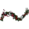 Pre-Lit Garland*Northlight 6' X 12" Pre-Lit Plaid Bows And Red Berries Artificial Christmas Garland - Warm White Lights