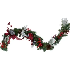 Pre-Lit Garland*Northlight 6' X 12" Pre-Lit Plaid Bows And Red Berries Artificial Christmas Garland - Warm White Lights