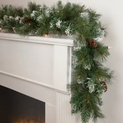 Traditional Pine Garland*Northlight 9' X 10" Pre-Lit Snow Valley Pine Artificial Christmas Garland, Clear Lights