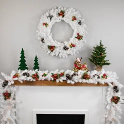 Pre-Lit Garland*Northlight 9' X 12" Pre-Lit Snow White Artificial Christmas Garland, Clear Lights