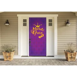 Showdown Displays 80" X 36" Purple And Yellow Outdoor Contemporary Mardi Gras Front Door Banner