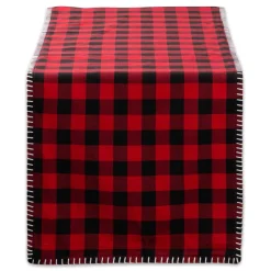 Linens*Contemporary Home Living 14" X 72" Red And Black Christmas Buffalo Check With Embroidery Table Runner