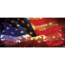 Showdown Displays 7' X 16' Red And Blue Outdoor American Flag With Fireworks Double Car Garage Door Banner