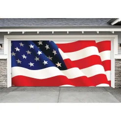 Showdown Displays 7' X 16' Red And Blue Outdoor American Flag Double Car Garage Door Banner