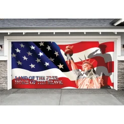 Showdown Displays 7' X 16' Red And Blue Us Liberty Patriotic Single Car Garage Door Banner