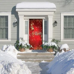 Wall & Door Decorations*Showdown Displays 80" X 36" Red And Gold Ornaments Merry Christmas Front Door Banner Mural Sign Decoration