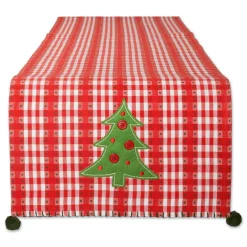 Linens*Contemporary Home Living 14" X 108" Red And White Jolly Tree Christmas Table Runner