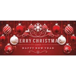 Showdown Displays 7' X 16' Red And White "Merry Christmas And Happy New Year" Outdoor Double Car Garage Door Banner