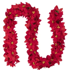 Unlit Garland*Northlight 6' X 3" Red Artificial Poinsettia Floral Christmas Garland - Unlit