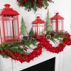 Unlit Garland*Northlight 6' X 3" Red Artificial Poinsettia Floral Christmas Garland - Unlit