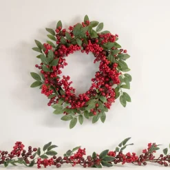 Unlit Garland*Northlight 5' X 3.25" Red Berries With Leaves Artificial Christmas Garland, Unlit