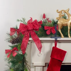 Bows*Northlight 14" X 9" Red Glittered 6 Loop Christmas Bow Decoration