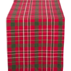 Linens*Contemporary Home Living 14" X 72" Red, Green And White Rectangular Tartan Holly Plaid Table Runner