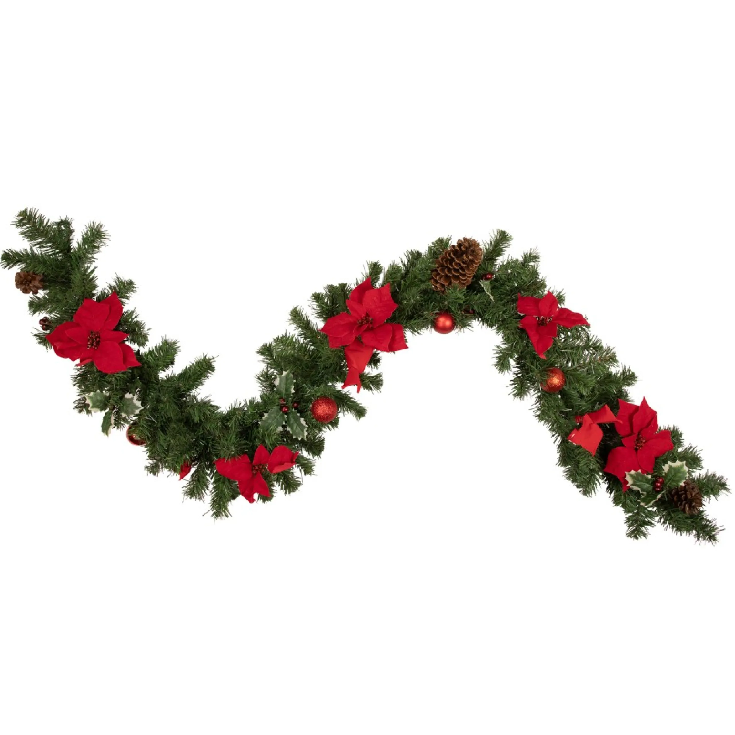 Specialty Garland*Northlight 6' X 9" Red Pre-Decorated Poinsettia And Pine Cone Artificial Christmas Garland - Unlit