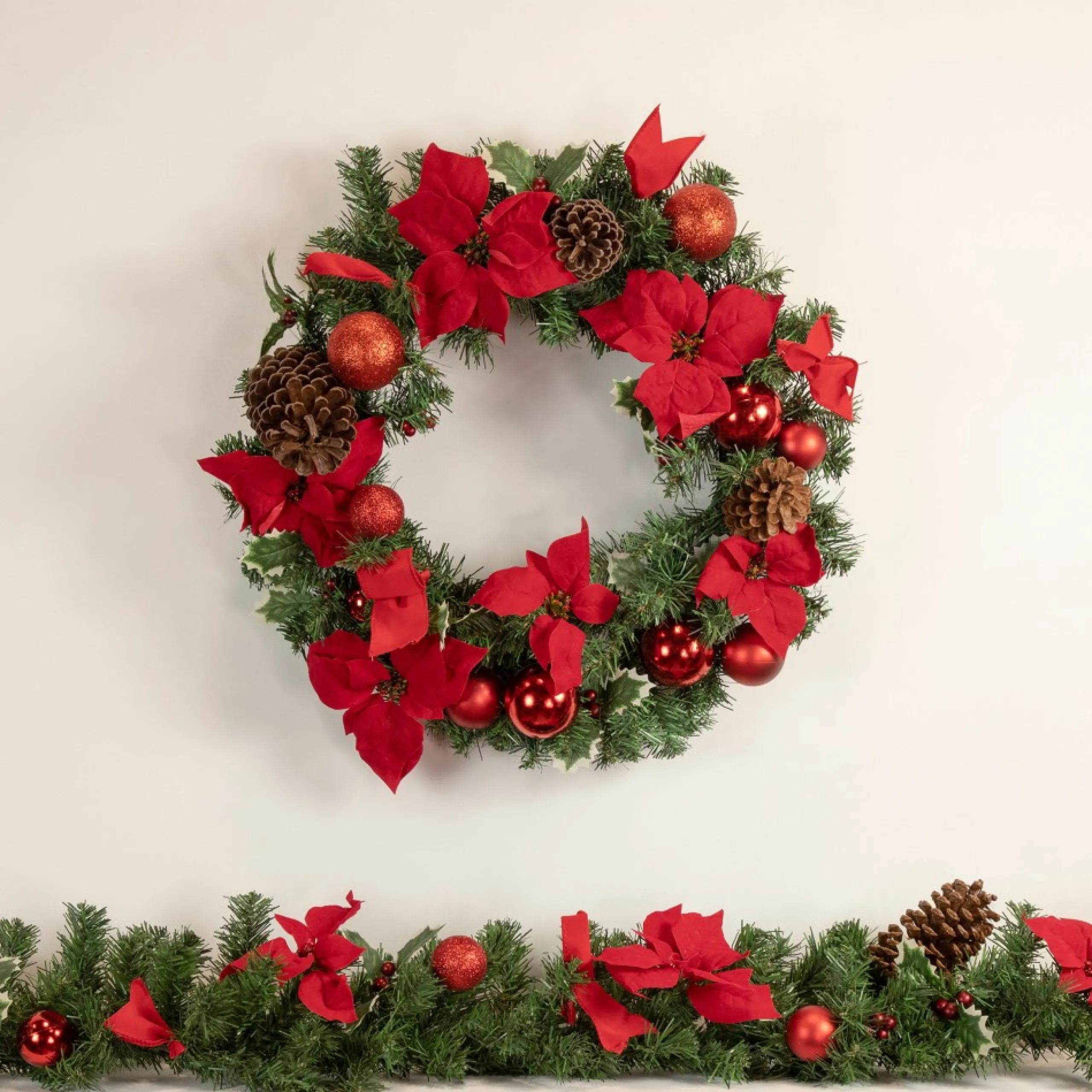 Specialty Garland*Northlight 6' X 9" Red Pre-Decorated Poinsettia And Pine Cone Artificial Christmas Garland - Unlit