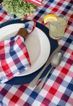 CC Home Furnishings 60" X 84" Red, White And Blue Checkered Americana Rectangular Tablecloth