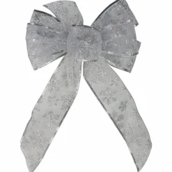 Bows*Northlight 14" X 9" Sheer Silver Snowflake 6 Loop Christmas Bow Decoration