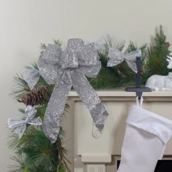 Bows*Northlight 14" X 9" Silver Glittered 6 Loop Christmas Bow Decoration