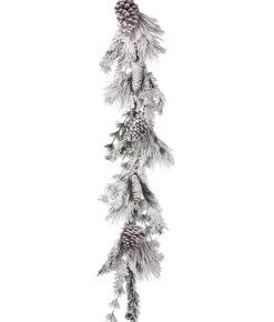 Frosted, Flocked, Iced Garland*Contemporary Home Living 4' X 8" Snow Pine Cedar Cone Winter Artificial Christmas Garland, Unlit
