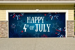 Showdown Displays 7' X 16' White And Blue Fourth Of July Us Flag Double Car Garage Door Banner