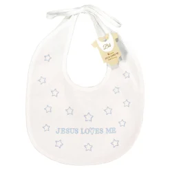 Contemporary Home Living 9" X 10" White And Blue "Jesus Loves Me" Baby Boy Bib