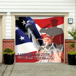 Showdown Displays 7' X 8' White And Blue Patriotic Flag Single Car Garage Door Banner
