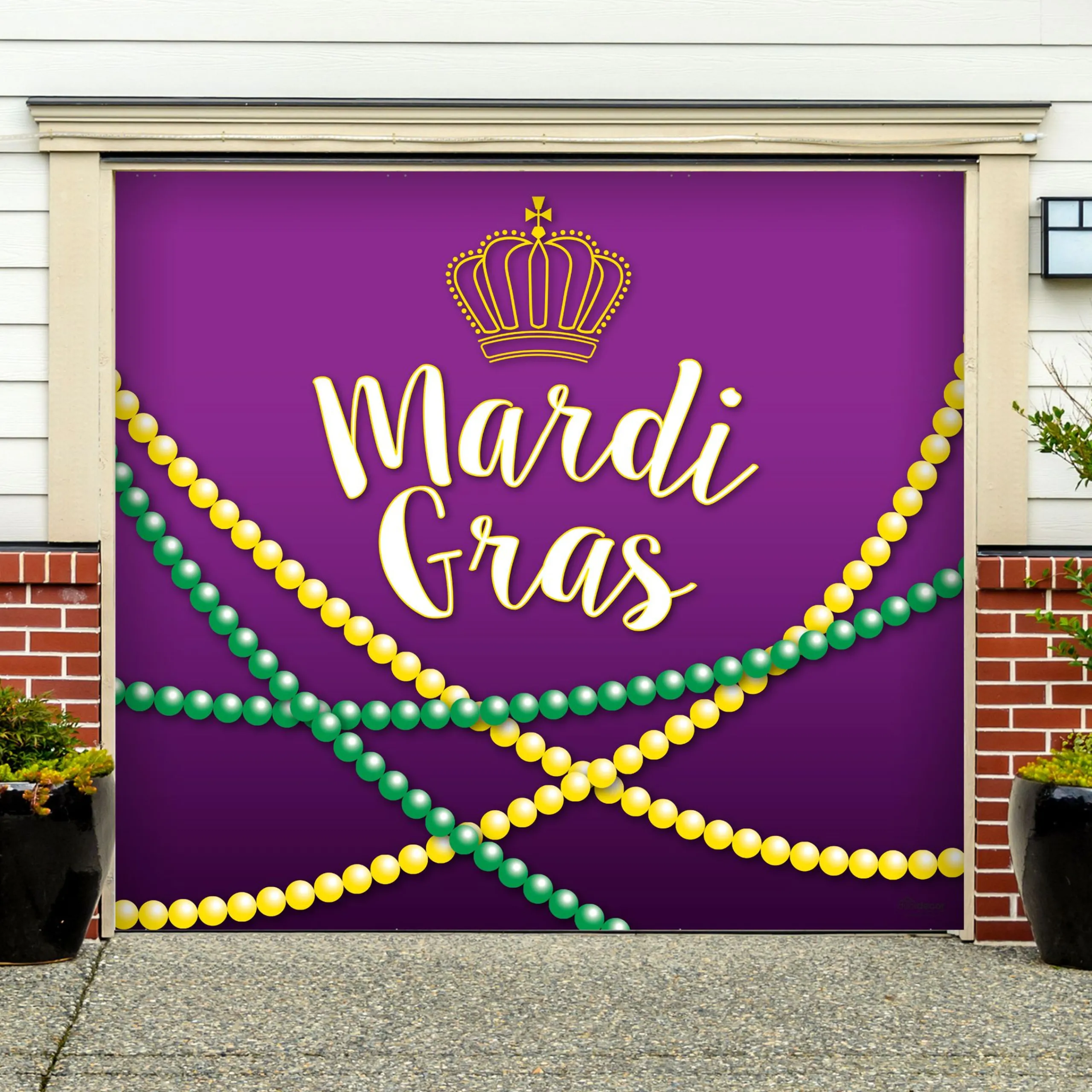 Showdown Displays 7' X 8' White And Purple Mural Beads Single Car Garage Banner