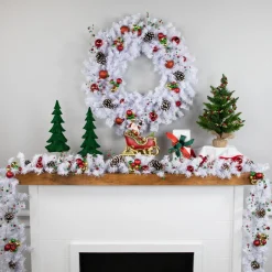 Unlit Garland*Northlight 9' X 8" White Canadian Pine Artificial Christmas Garland, Unlit