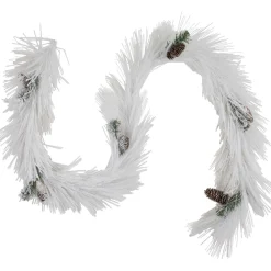 Frosted, Flocked, Iced Garland*Northlight 6' X 10" White Flocked Artificial Christmas Garland With Pine Cones, Unlit