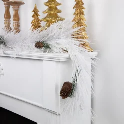 Frosted, Flocked, Iced Garland*Northlight 6' X 10" White Flocked Artificial Christmas Garland With Pine Cones, Unlit