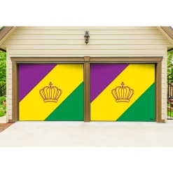Showdown Displays 7' X 8' Yellow And Green Diagonal Striped Split Car Garage Banner Door