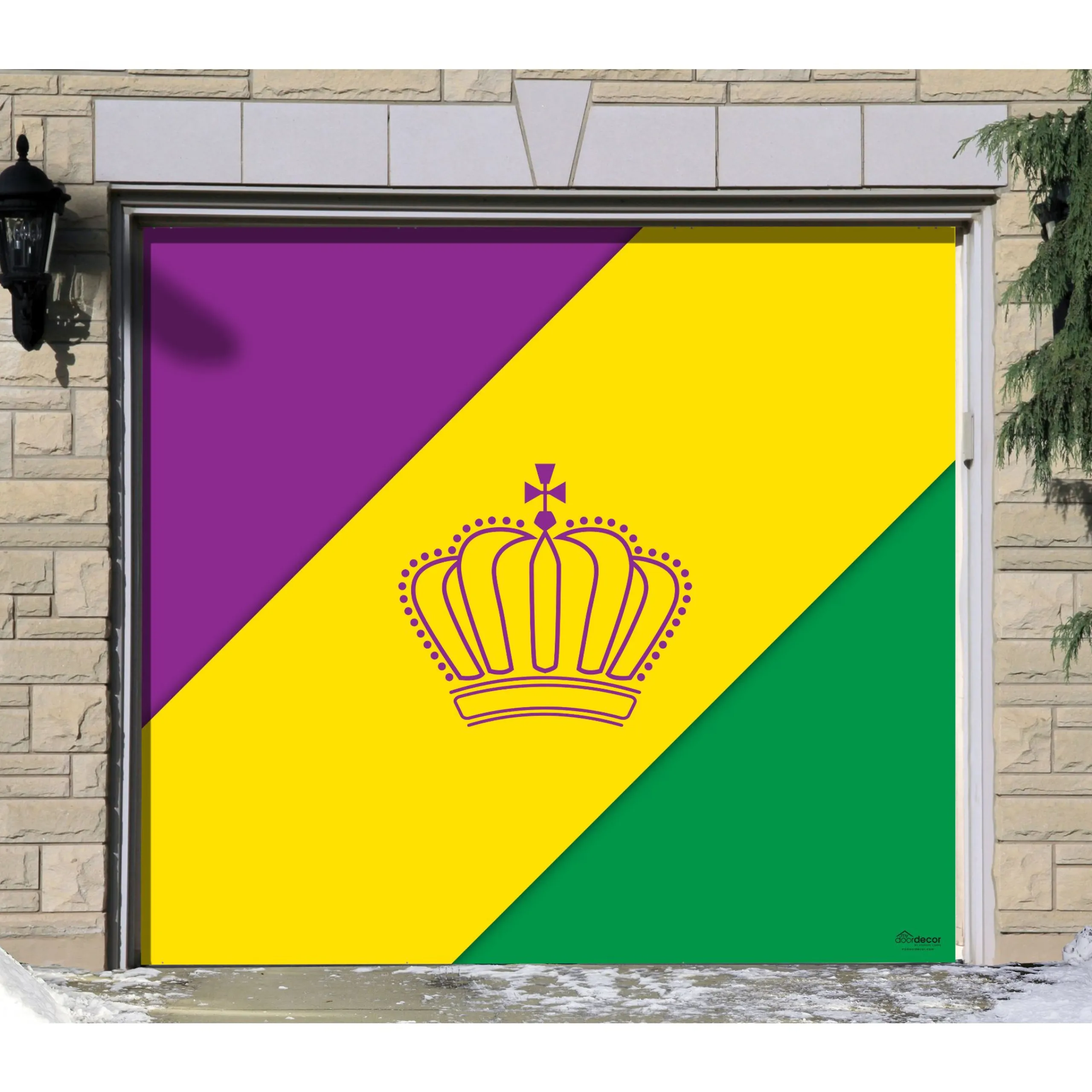 Showdown Displays 7' X 8' Yellow And Green Mural Diagonal Striped Single Car Garage Banner Door