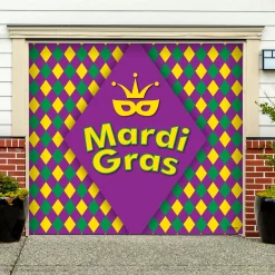 Showdown Displays 7' X 8' Yellow And Purple "Mardi Gras" Single Car Garage Door Banner