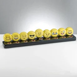 Rite Lite 10.75" Yellow And Black Emoji Faces Hanukkah Menorah Candelabras Tabletop Decor