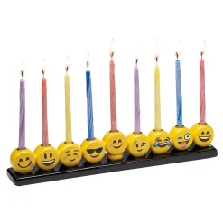 Rite Lite 10.75" Yellow And Black Emoji Hand Painted Hanukkah Menorah