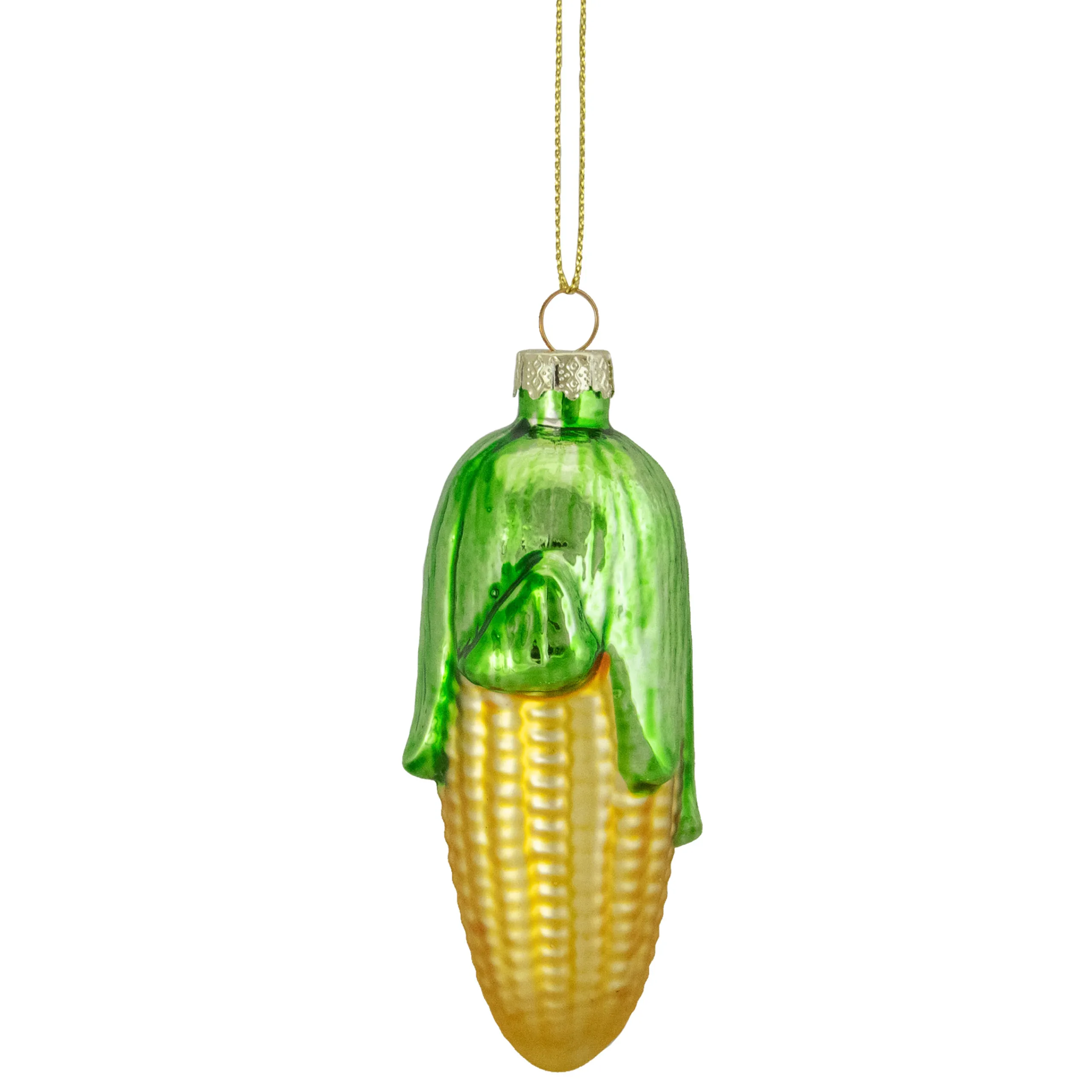 Northlight Food & Beverage>4" Yellow And Green Corn On The Cob Glass Christmas Ornament