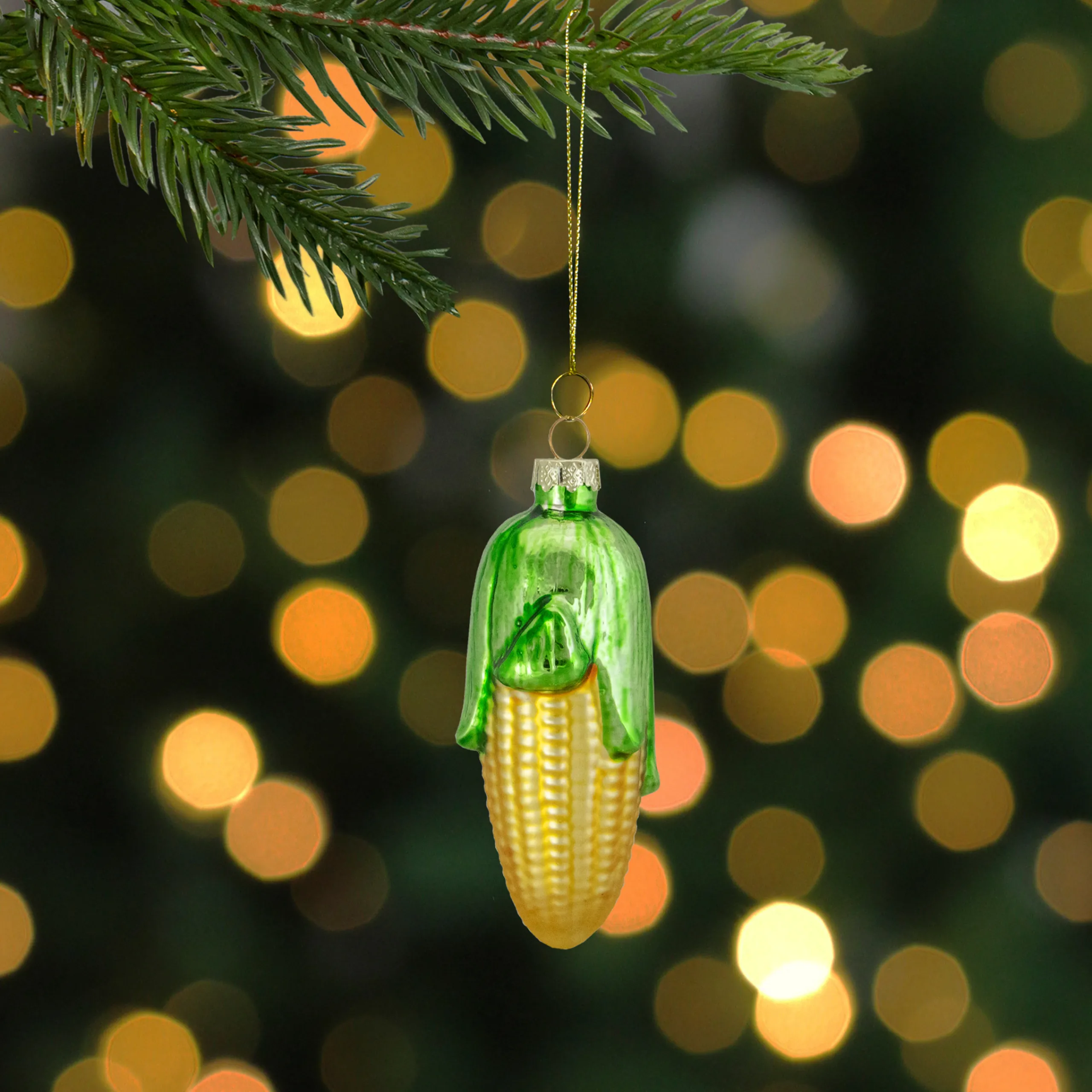 Northlight Food & Beverage>4" Yellow And Green Corn On The Cob Glass Christmas Ornament