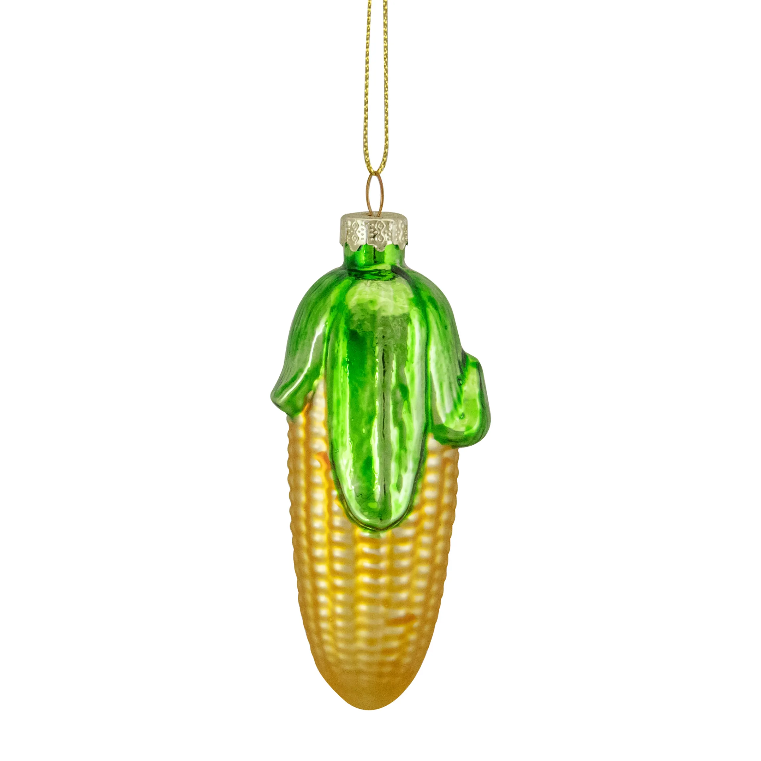 Northlight Food & Beverage>4" Yellow And Green Corn On The Cob Glass Christmas Ornament