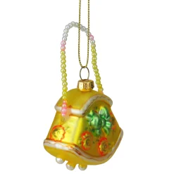 Kurt Adler Fashion & Beauty>3" Yellow And Green Floral Glass Stylish Lady Purse Handbag Christmas Ornament